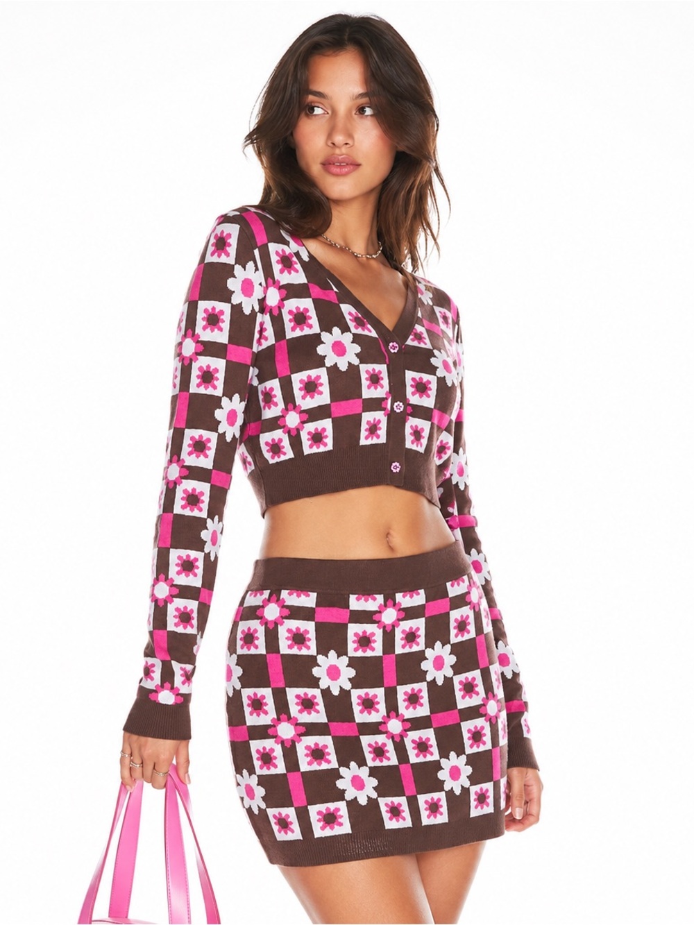 dELiA*s by Dolls Kill Floral Argyle Knit Cardigan & Mini Skirt Set NWT Large